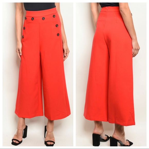 DO + BE flame red high waisted flared pants - Picture 2 of 8